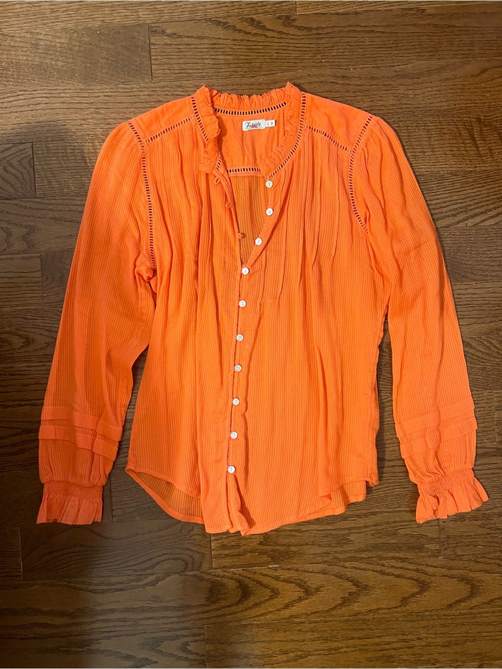 Faherty Orange Button-Front Pintuck Blouse